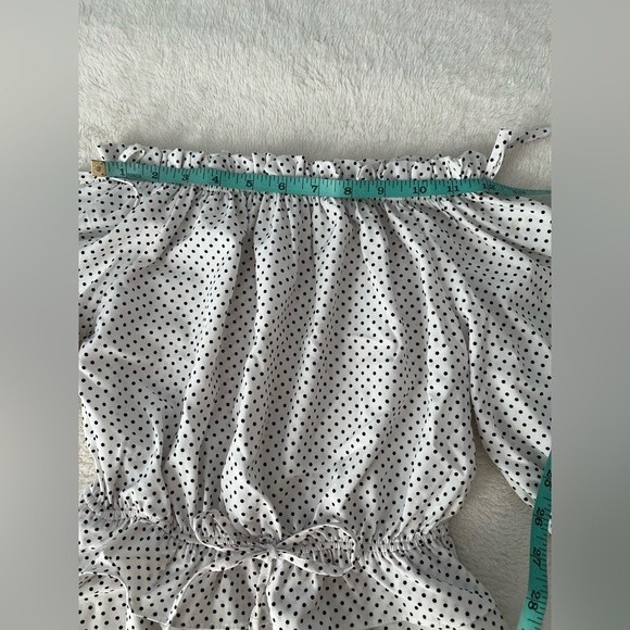 Off The Shoulder Polka dots Blouse Puffed Sleeves - Picture 7 of 11